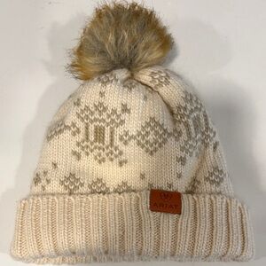 Ariat Cream and Brown Knit Beanie with Pom-Pom